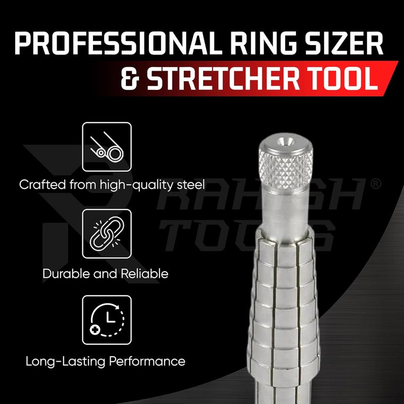 RAHISH TOOLS Ring Stretcher with Mandrel & Nylon Base - Professional Jewelry Ring Sizer Tool, Band Resizer for Silver & Gold, Ring Expander & Sizing Kit - 6-1/2 Inches Stainless Steel Ring Enlarger - Image 3